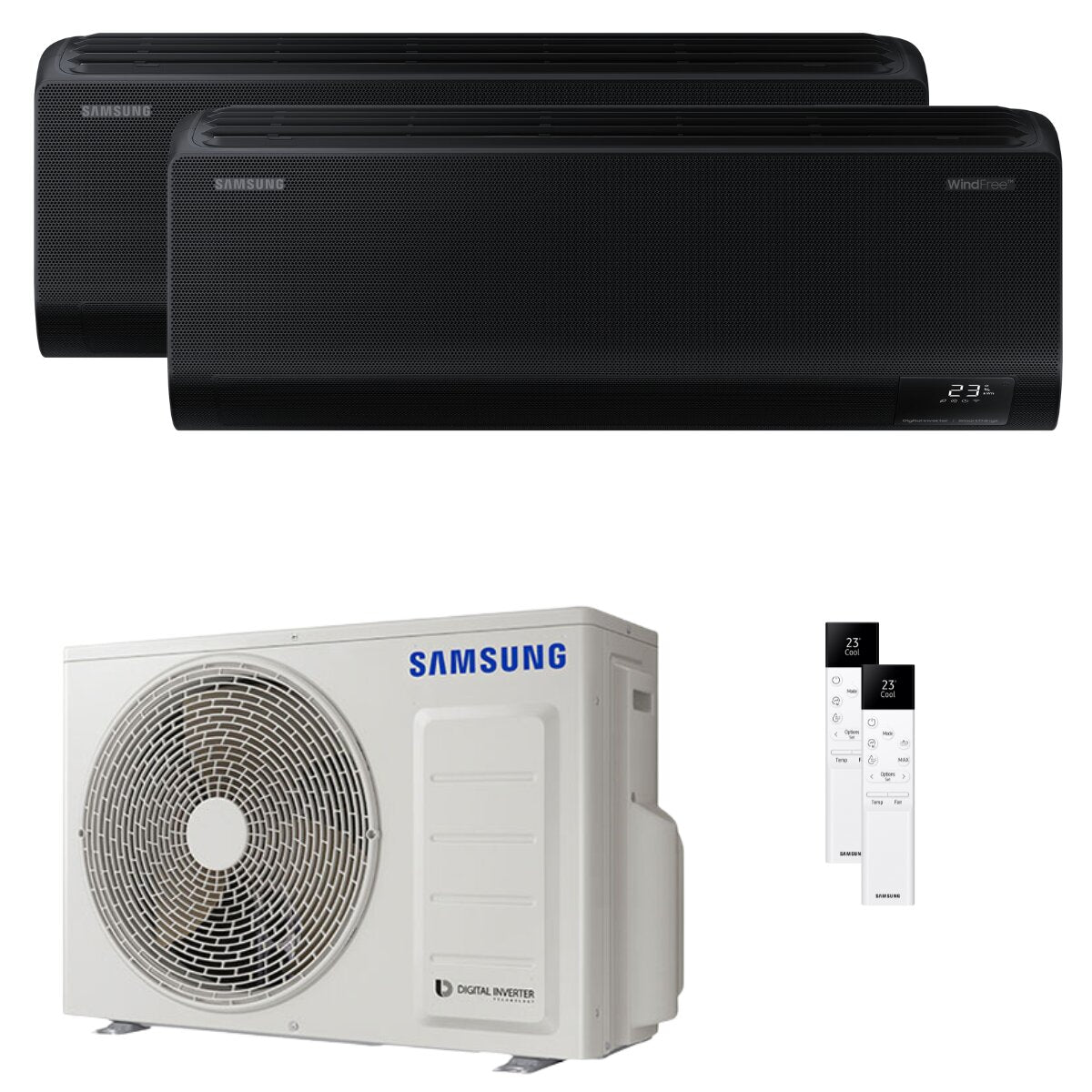 Samsung Windfree Black Dual-Split-Klimaanlage 7000+9000 BTU Wechselrichter A+++ WLAN-Außeneinheit 4 kW