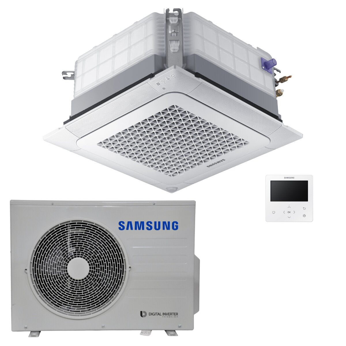Climatiseur commercial Samsung Cassette 4 voies Mini WindFree 18000 BTU Inverter A++ Unité externe 5 kW