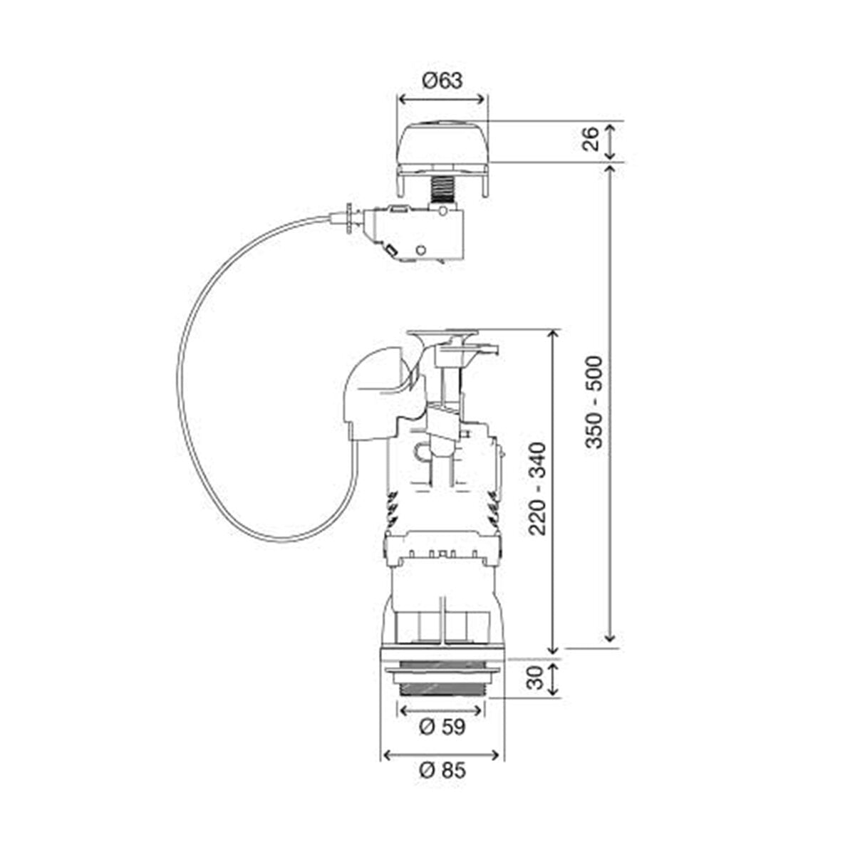 OLI DECO double drain valve with cable operation