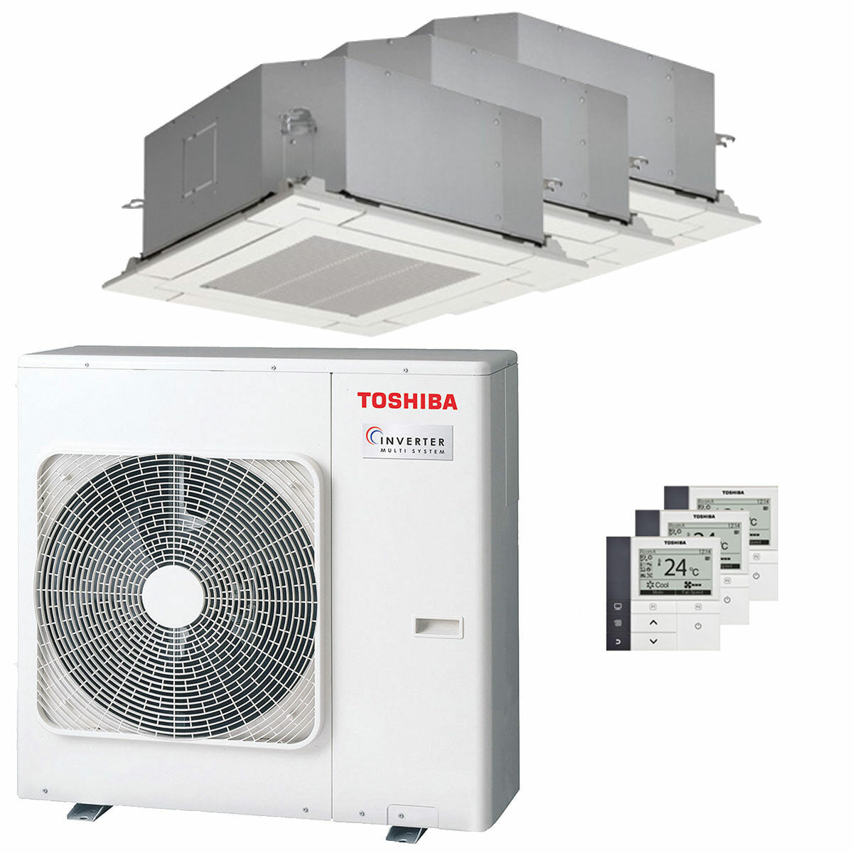 Toshiba compact U2 4-way trial split air conditioner cassette 9000+12000+16000 BTU inverter A+++ external unit 7 kW