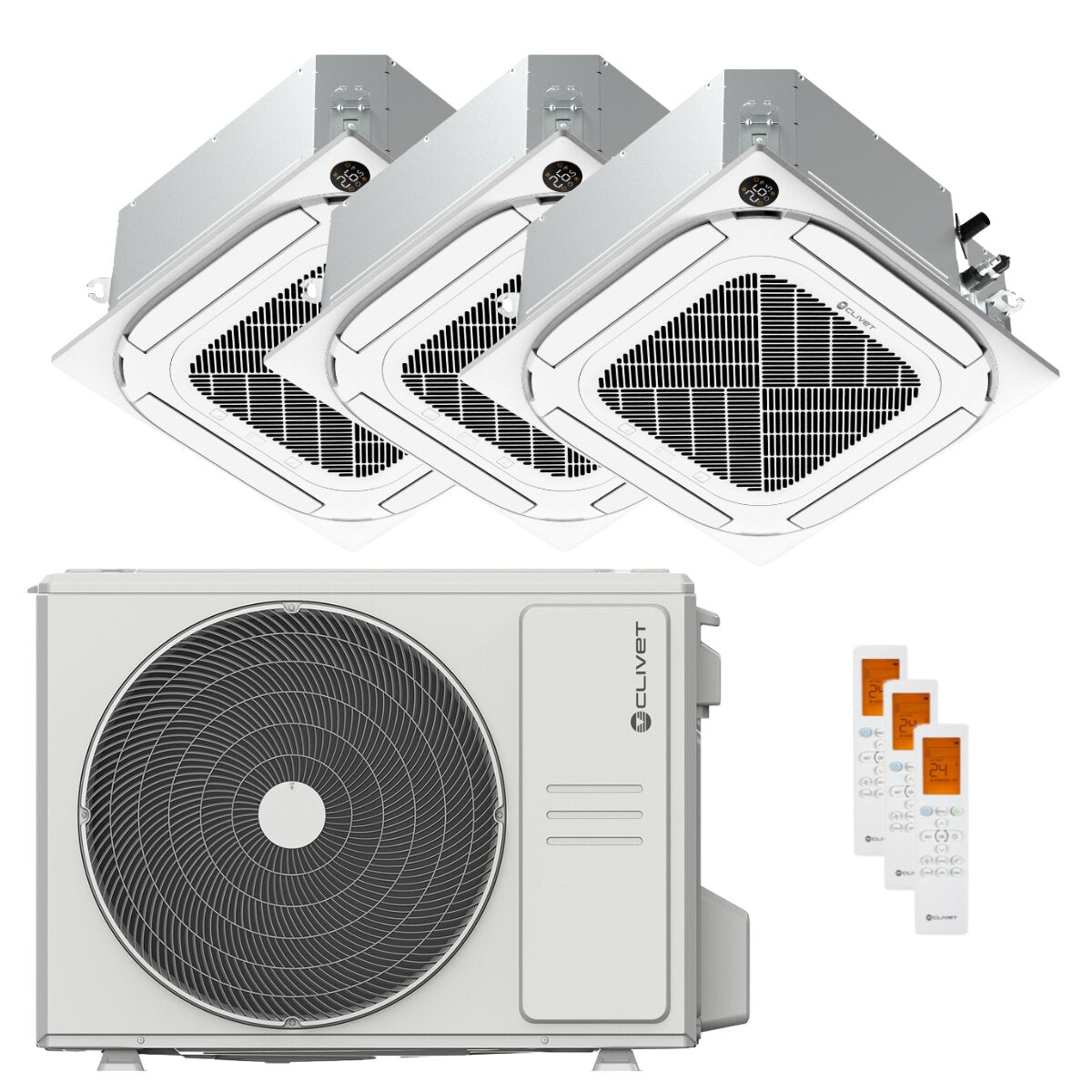 Clivet IBA1-Y 4-Wege-Kompakt-Kassettenklimaanlage, Split-System 9000+9000+12000 BTU Inverter, A++ WLAN, Außengerät, 7,9 kW
