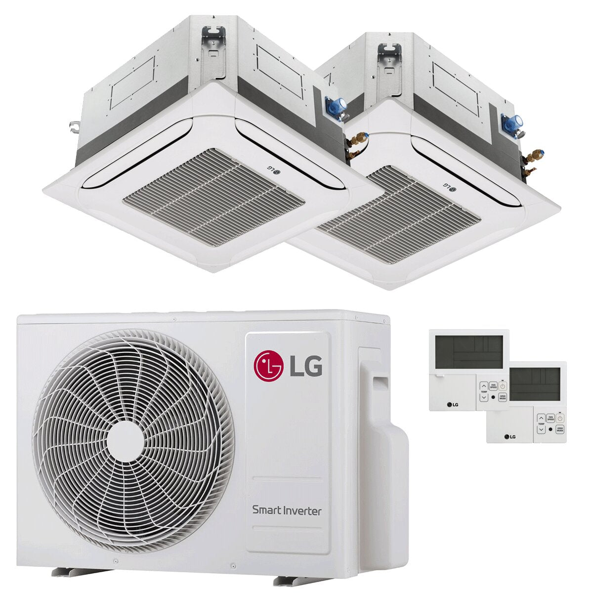 LG 4-Wege-Kassettenklimaanlage, LG Dual-Split-System, 9000 + 18000 BTU Inverter, A+++ Außengerät, 5,3 kW