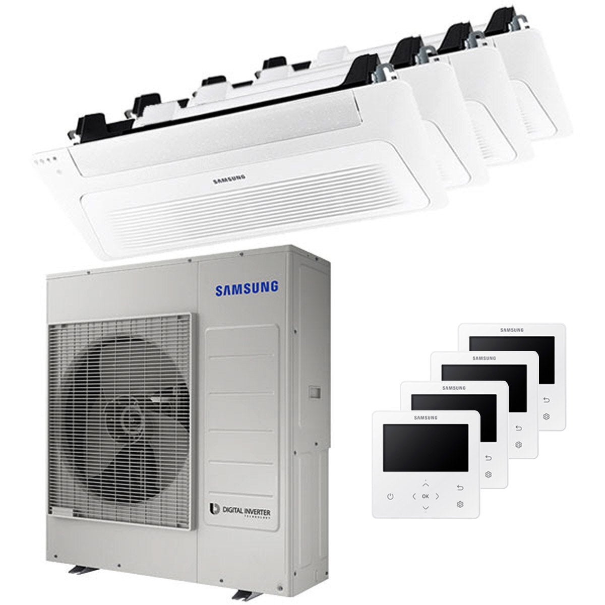 Samsung Air Conditioner Cassette WindFree 1 Way split panels 9000 + 12000 + 12000 + 12000 BTU inverter A ++ outdoor unit 10.0 kW