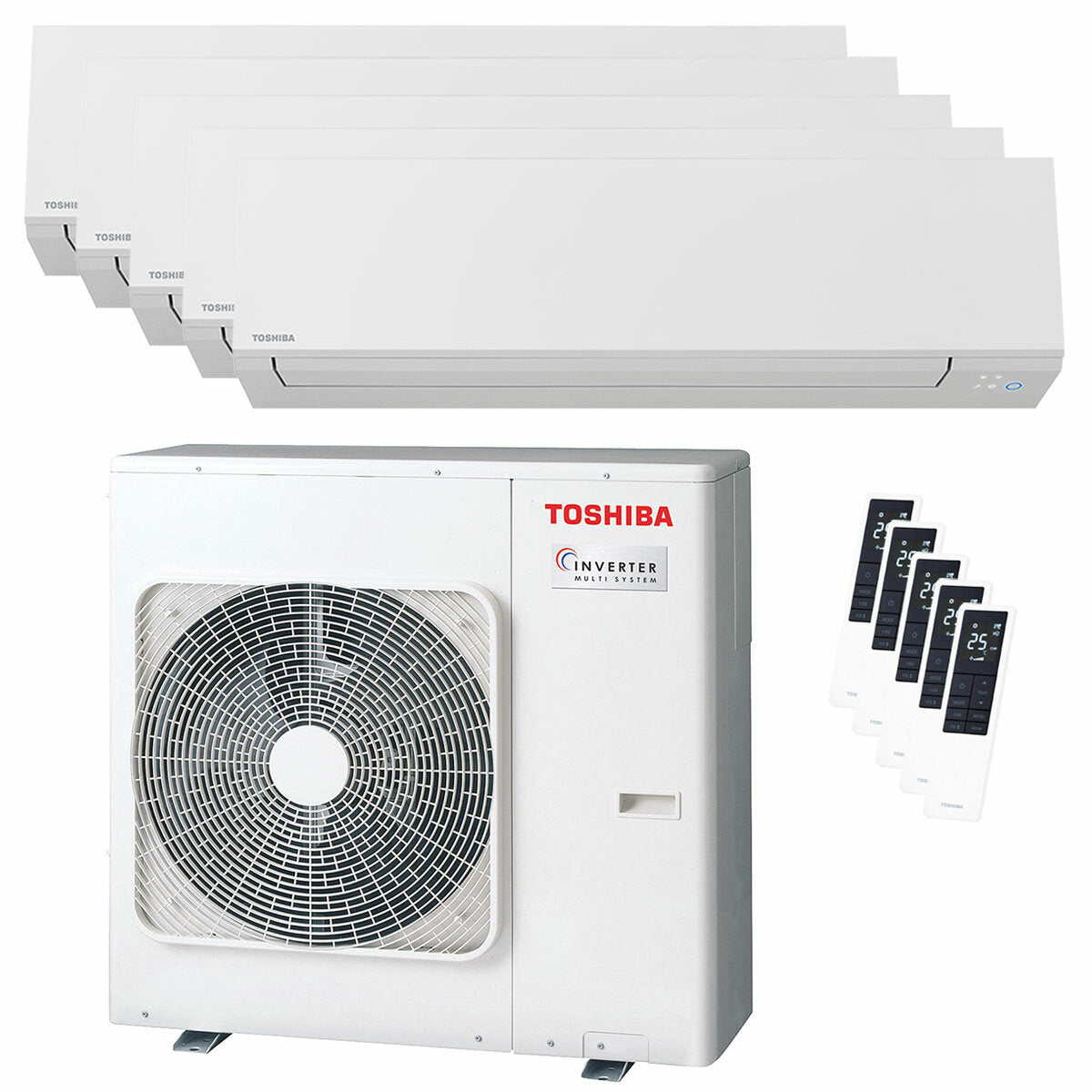 Toshiba SHORAI Edge White Penta-Split-Klimaanlage 9000+9000+9000+12000+12000 BTU Wechselrichter A++ WLAN-Außeneinheit 10 kW