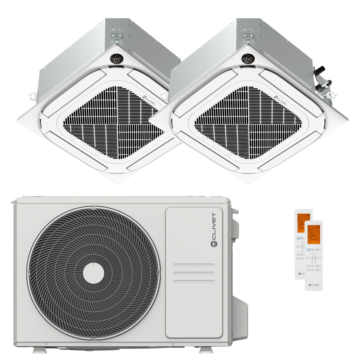 Clivet IBA1-Y 4-Wege-Kompakt-Kassettenklimaanlage, Dual-Split, 12000 + 12000 BTU, Inverter, A++, WLAN, Außengerät, 5,3 kW