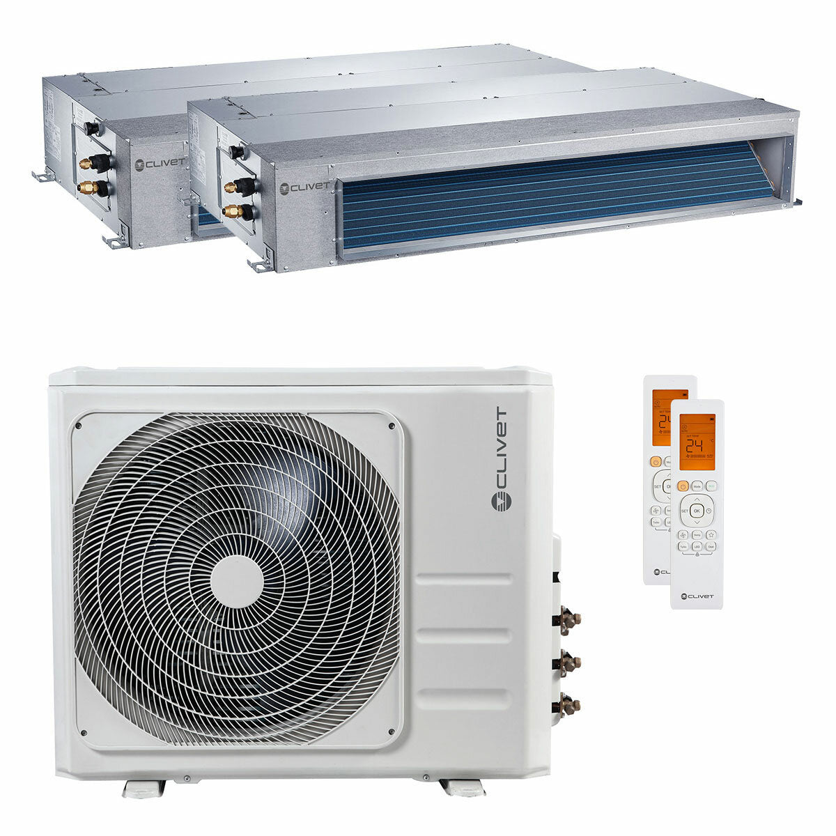 Clivet DUCT 2 climatiseur gainable double split 18000+18000 BTU inverter A+ unité extérieure 12,3 kW