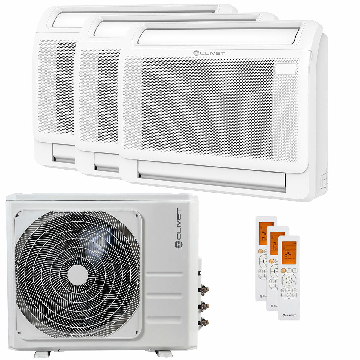 Climatiseur Clivet CONSOLE 3 trial split 9000+12000+18000 BTU inverter A+ unité extérieure 12,3 kW