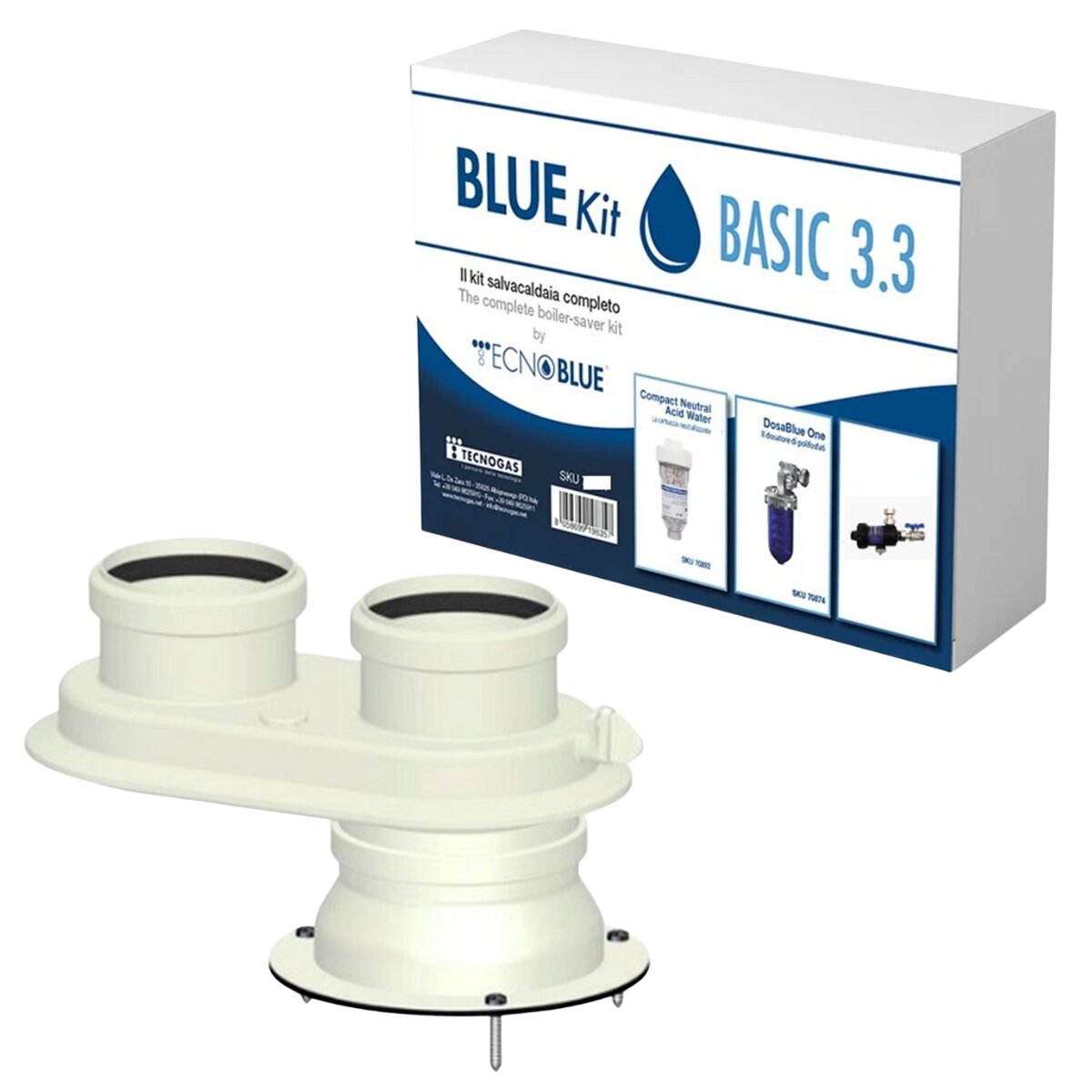 Kit d'installation de chaudière Bosch avec conduit de fumée séparé, séparateur de boues, distributeur de polyphosphate et cartouche neutralisante