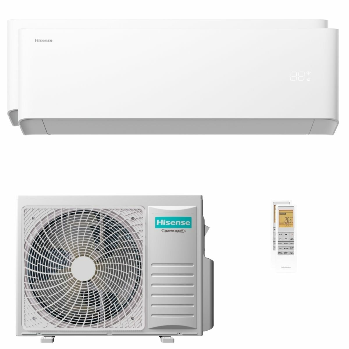 Climatiseur split Hisense Uni HB 12 000 + 18 000 BTU Inverter A++ avec Wi-Fi et unité extérieure de 5,5 kW