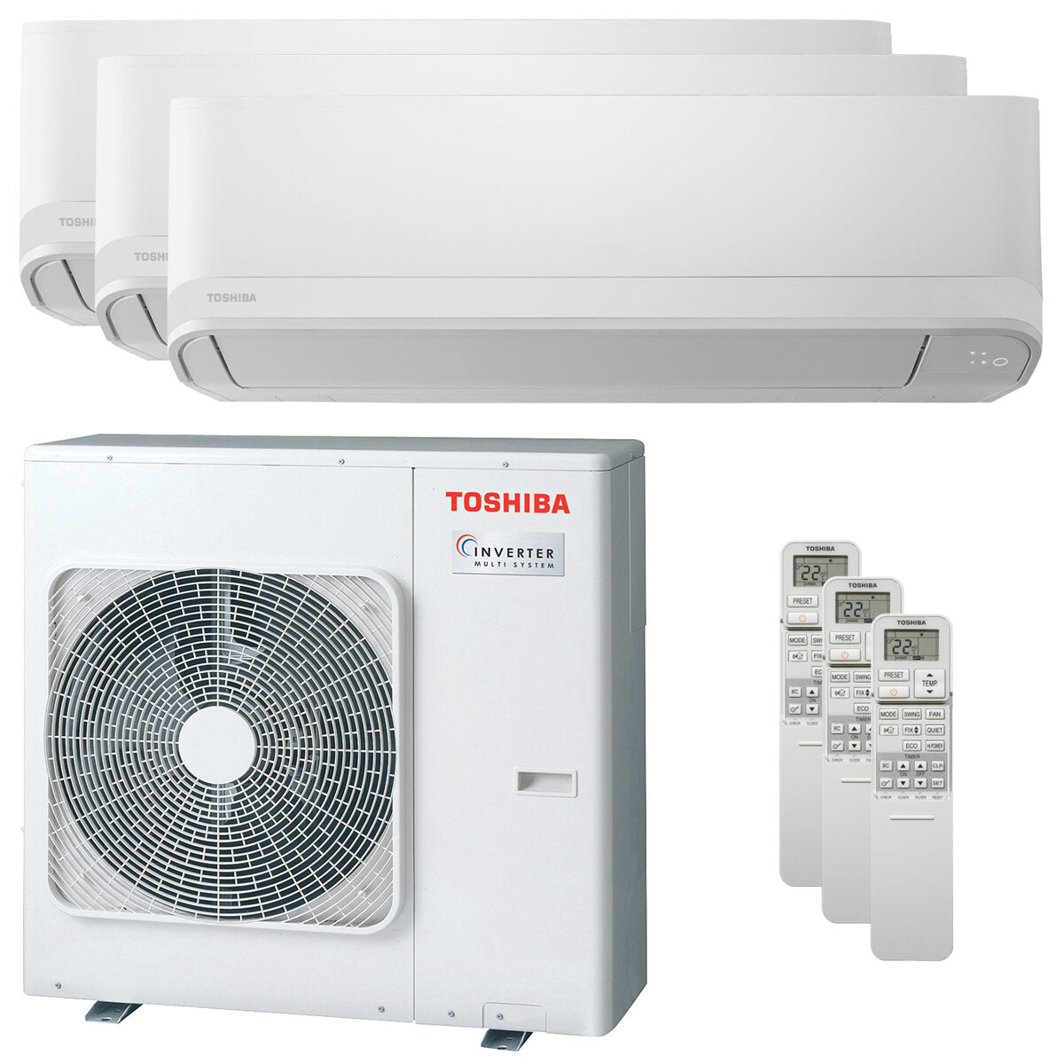 Climatiseur trial split Toshiba Seiya Smart 9000+12000+16000 BTU inverseur A+++ unité extérieure wifi 7 kW