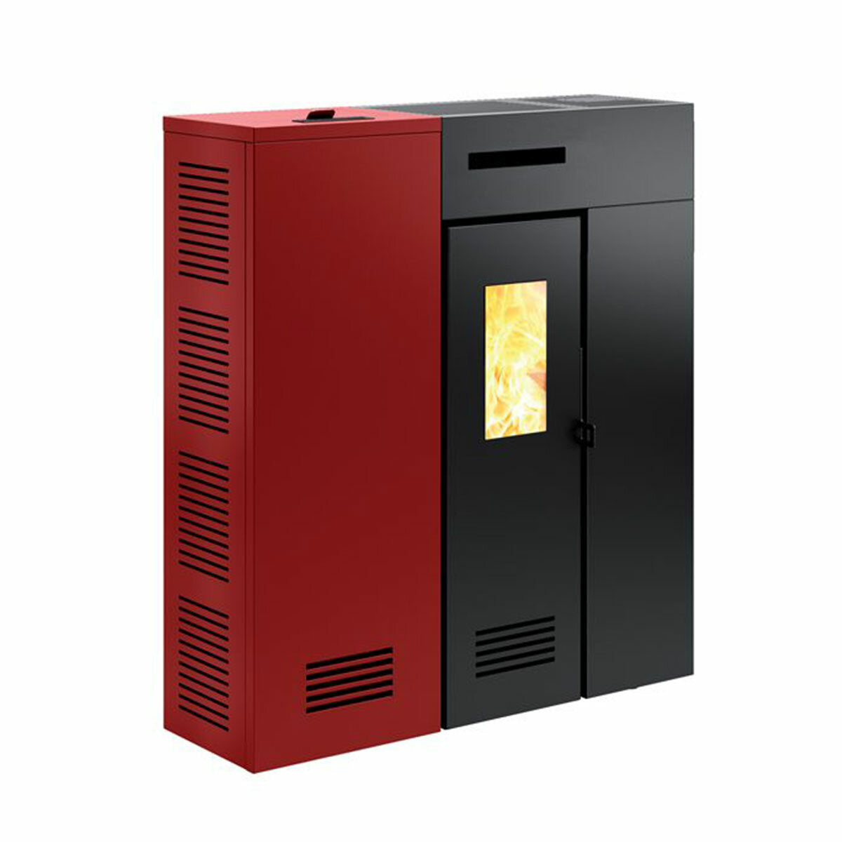 Caminetti Montegrappa Duglia 9 kW thin pellet stove with red ductable ventilated air