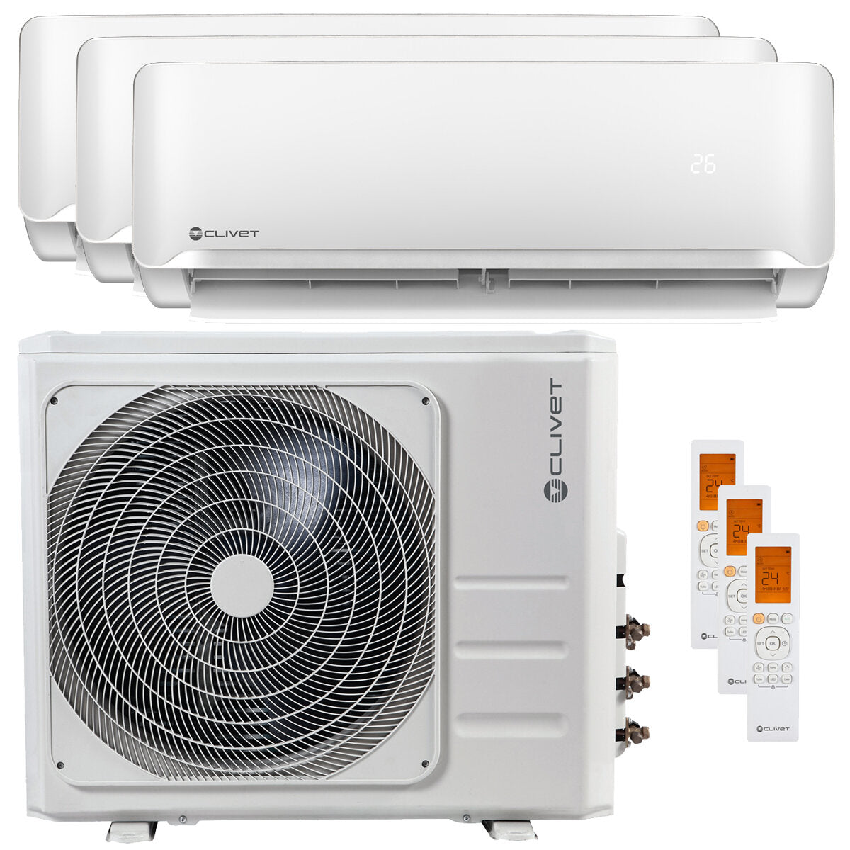 Clivet Essential 2 trial split air conditioner 12000+18000+18000 BTU inverter class A external unit 12.5 kW