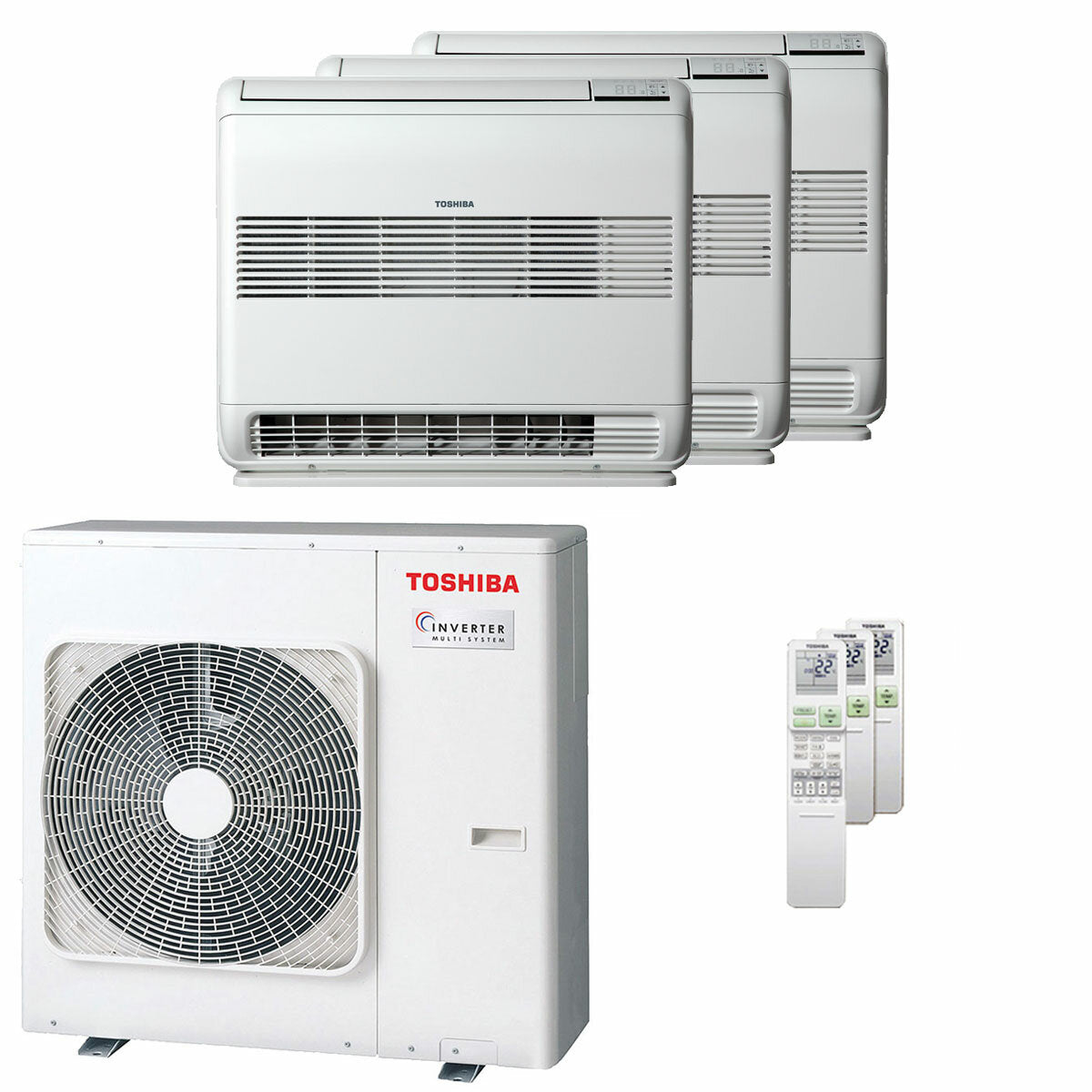 Climatiseur trial split Toshiba Console J2 9000+12000+12000 BTU inverseur A+++ unité extérieure 7 kW