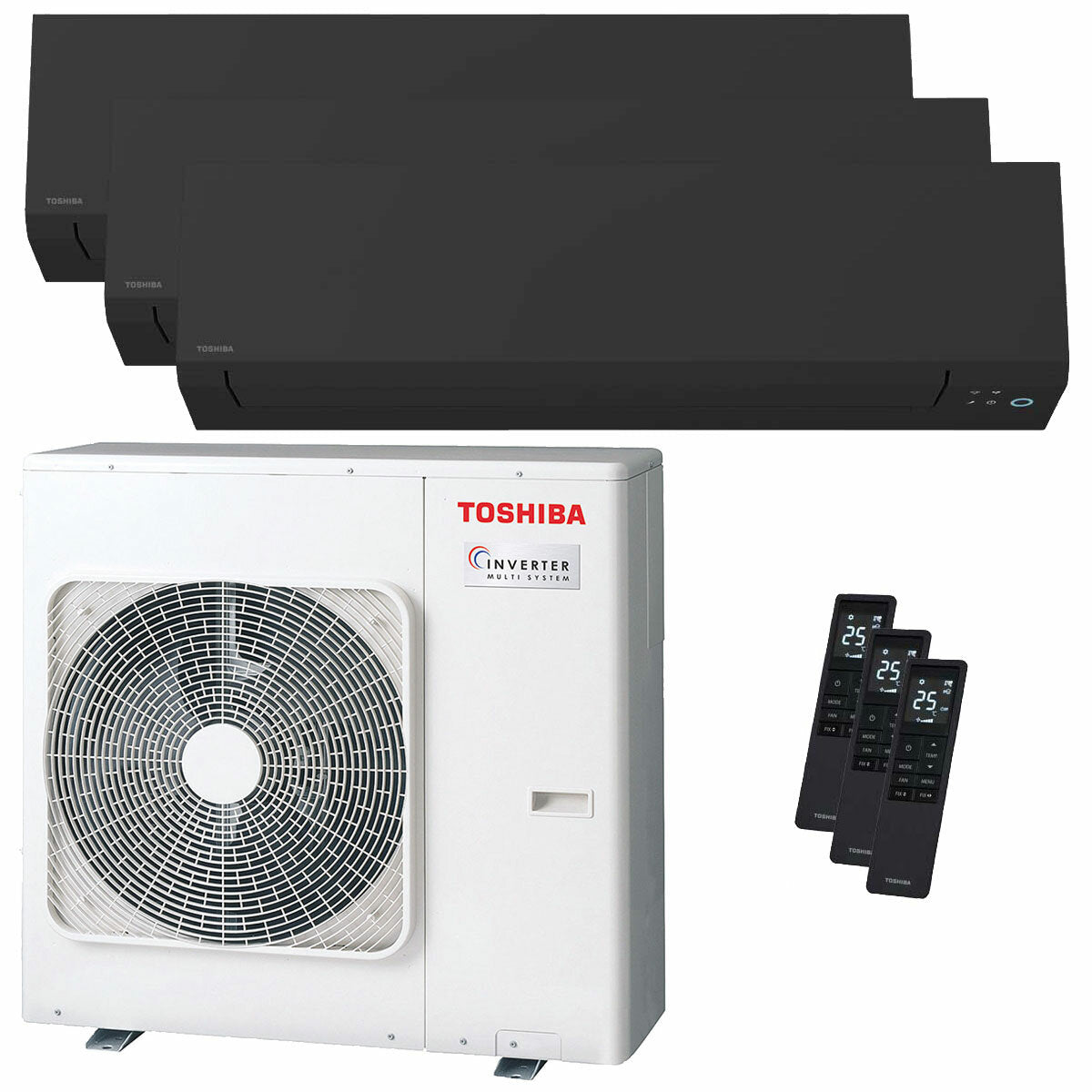 Toshiba SHORAI Edge Black climatiseur trial split 7000+7000+16000 BTU inverseur A+++ unité extérieure wifi 7 kW