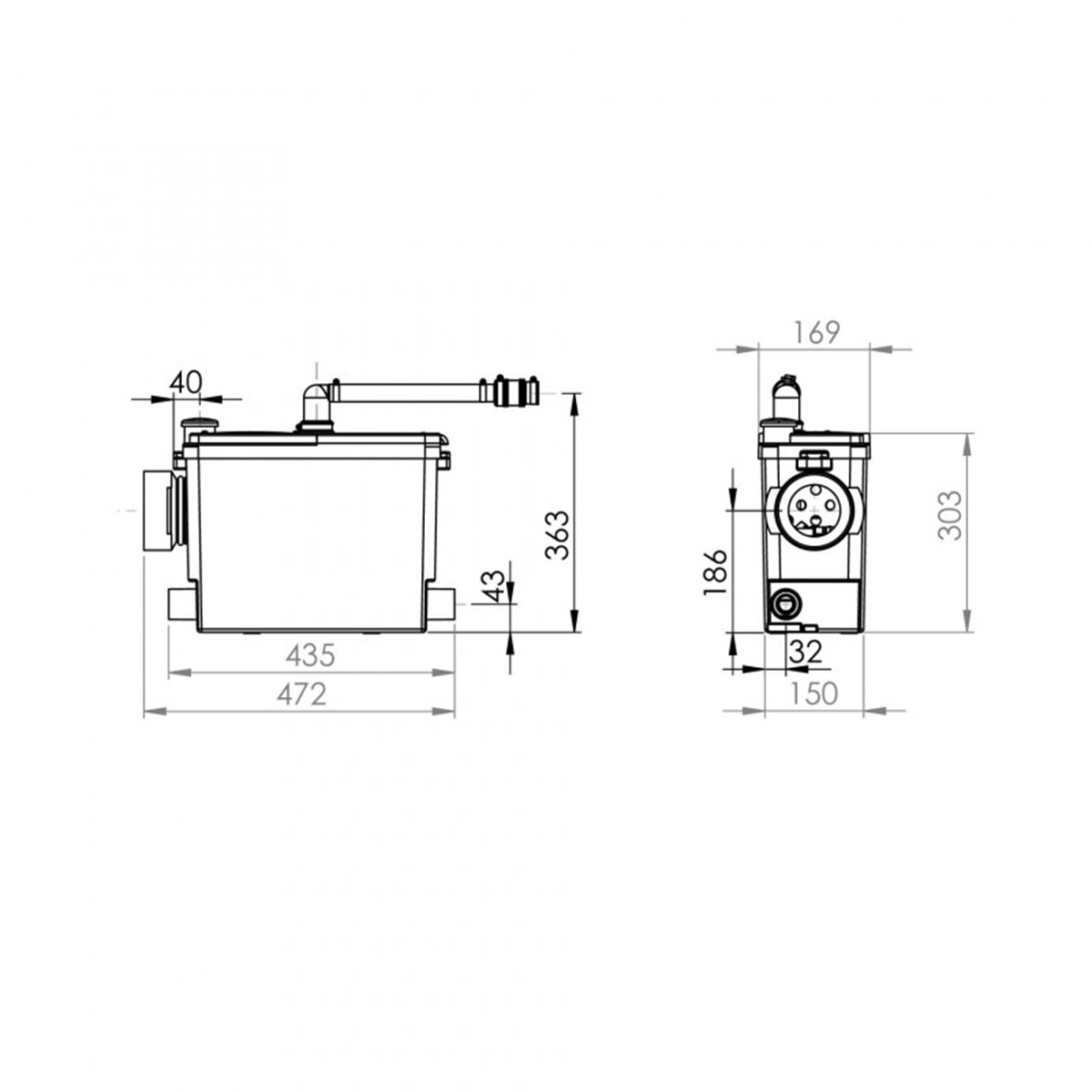 SFA Sanipack Pro UP WC macerator - Built-in for WALL-HUNG WC, WALL-BACK WC, WASHBASIN, BIDET, SHOWER