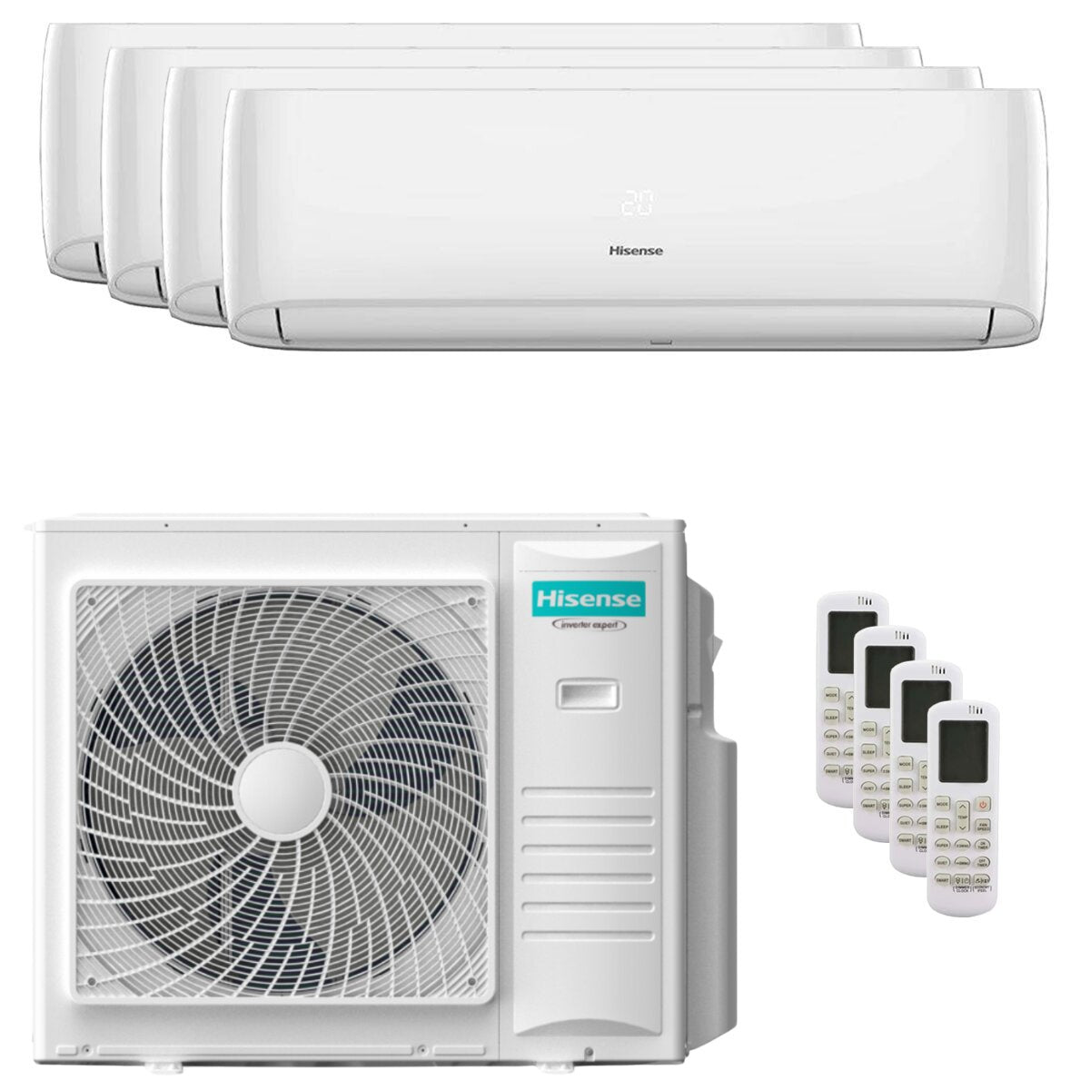 Hisense Hi-Comfort 2025 Quadri Split Klimaanlage 7000+12000+12000+12000 BTU Inverter A++ WLAN Außeneinheit 10 kW