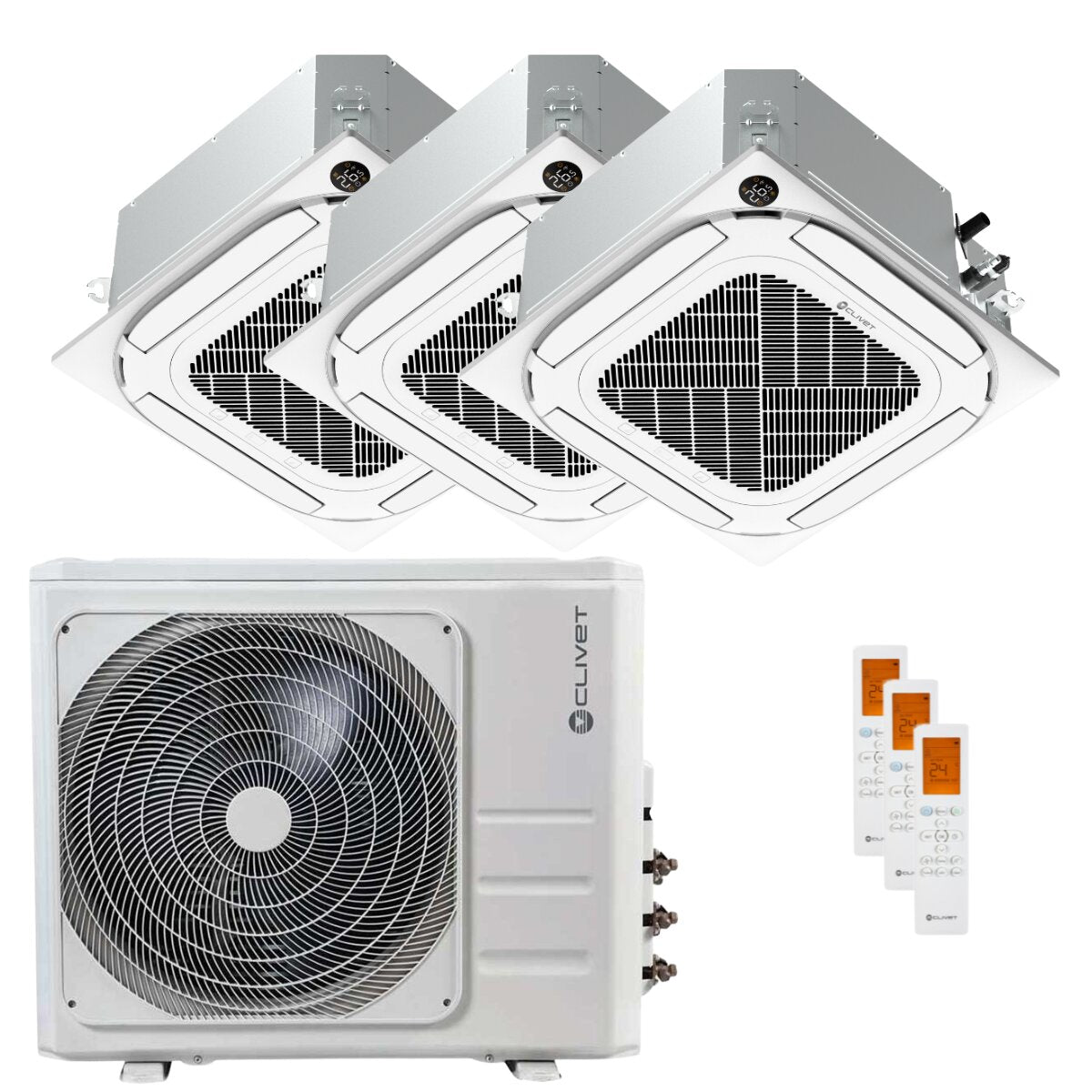 Clivet IBA1-Y 4-Wege-Kompakt-Kassettenklimaanlage, Test-Split, 9000 + 12000 + 18000 BTU, Inverter, A+ WLAN, Außengerät, 12,3 kW
