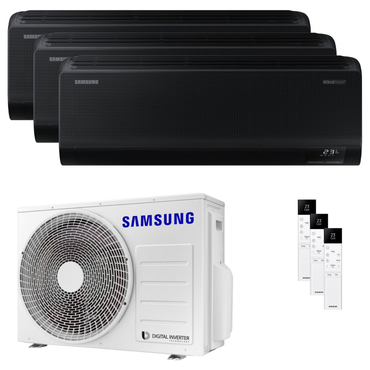 Samsung Windfree Black Trial-Split-Klimaanlage 7000+7000+9000 BTU Inverter A++ WLAN-Außeneinheit 5,2 kW
