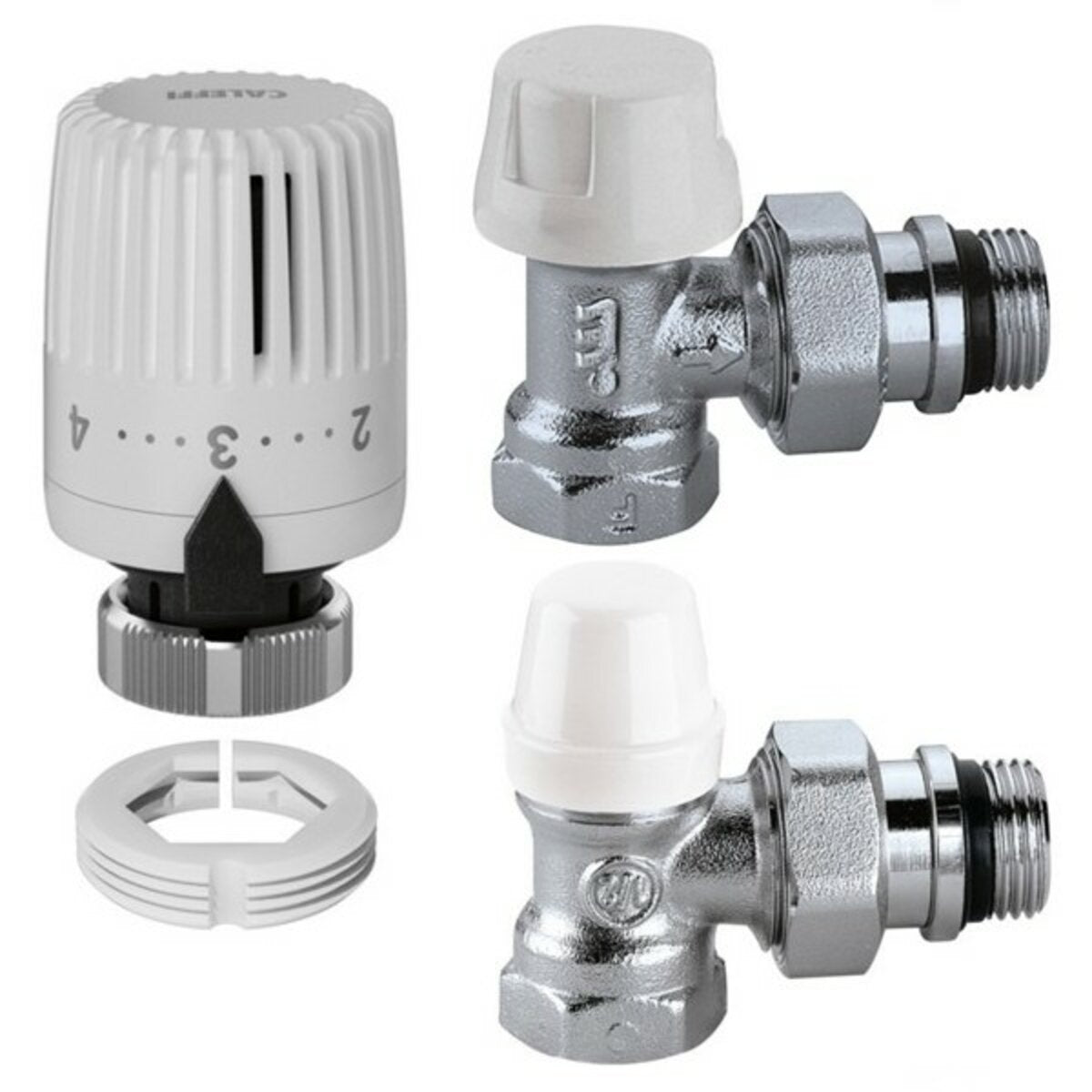 Kit thermostatique d'angle complet pour tuyaux en fer diam. 3/8 Caleffi pour radiateurs