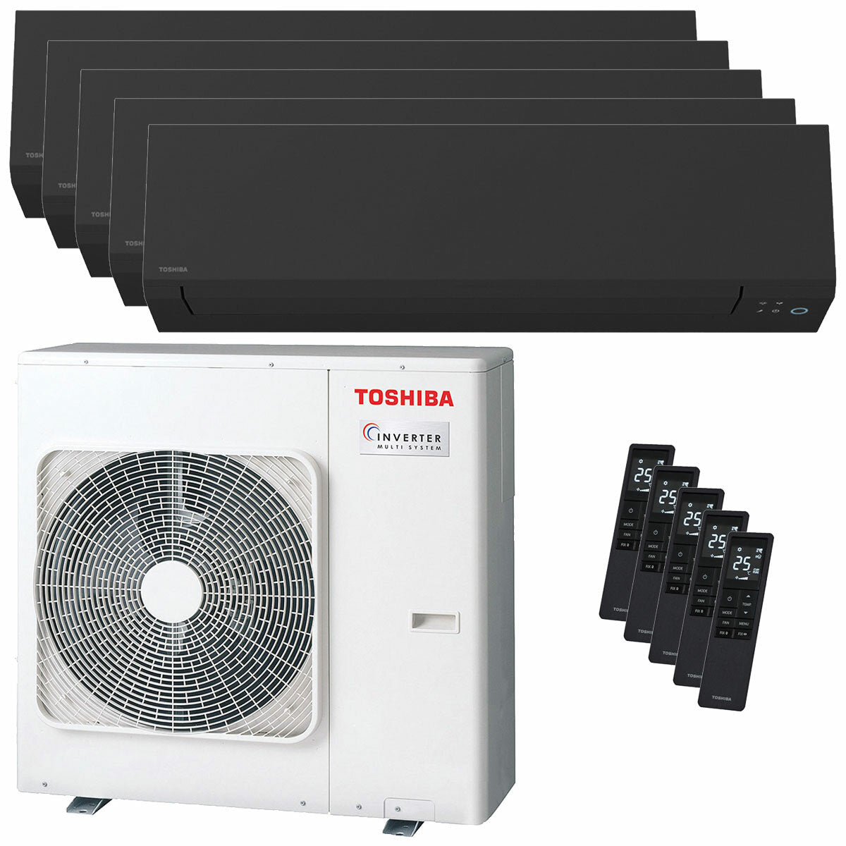 Toshiba SHORAI Edge Black Penta-Split-Klimaanlage 7000+7000+7000+12000+18000 BTU Wechselrichter A++ WLAN-Außeneinheit 10 kW