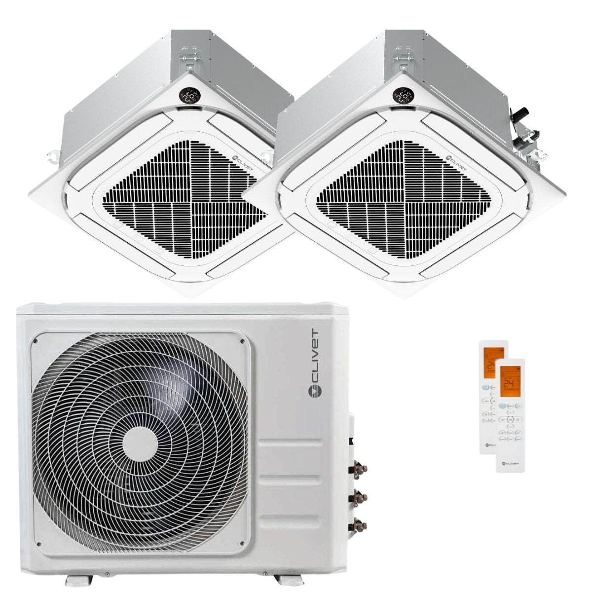 Clivet IBA1-Y 4-Wege-Kompakt-Kassettenklimaanlage, Dual-Split, 18000 + 18000 BTU, Inverter, A+ WLAN, Außengerät, 12,3 kW