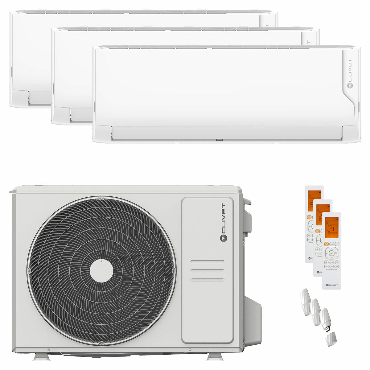 Climatiseur split d'essai Clivet Cristallo 2 9000+12000+12000 BTU inverseur A++ unité extérieure wifi 7,9 kW