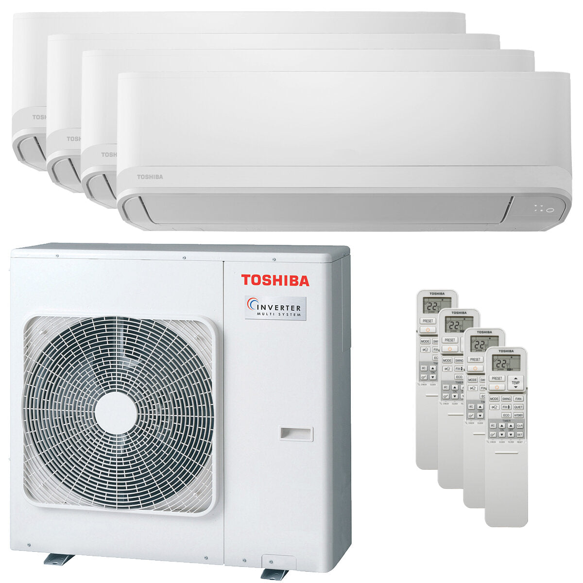 Climatiseur quadri split Toshiba Seiya Smart 7000+9000+9000+12000 BTU onduleur A++ wifi unité extérieure 8 kW
