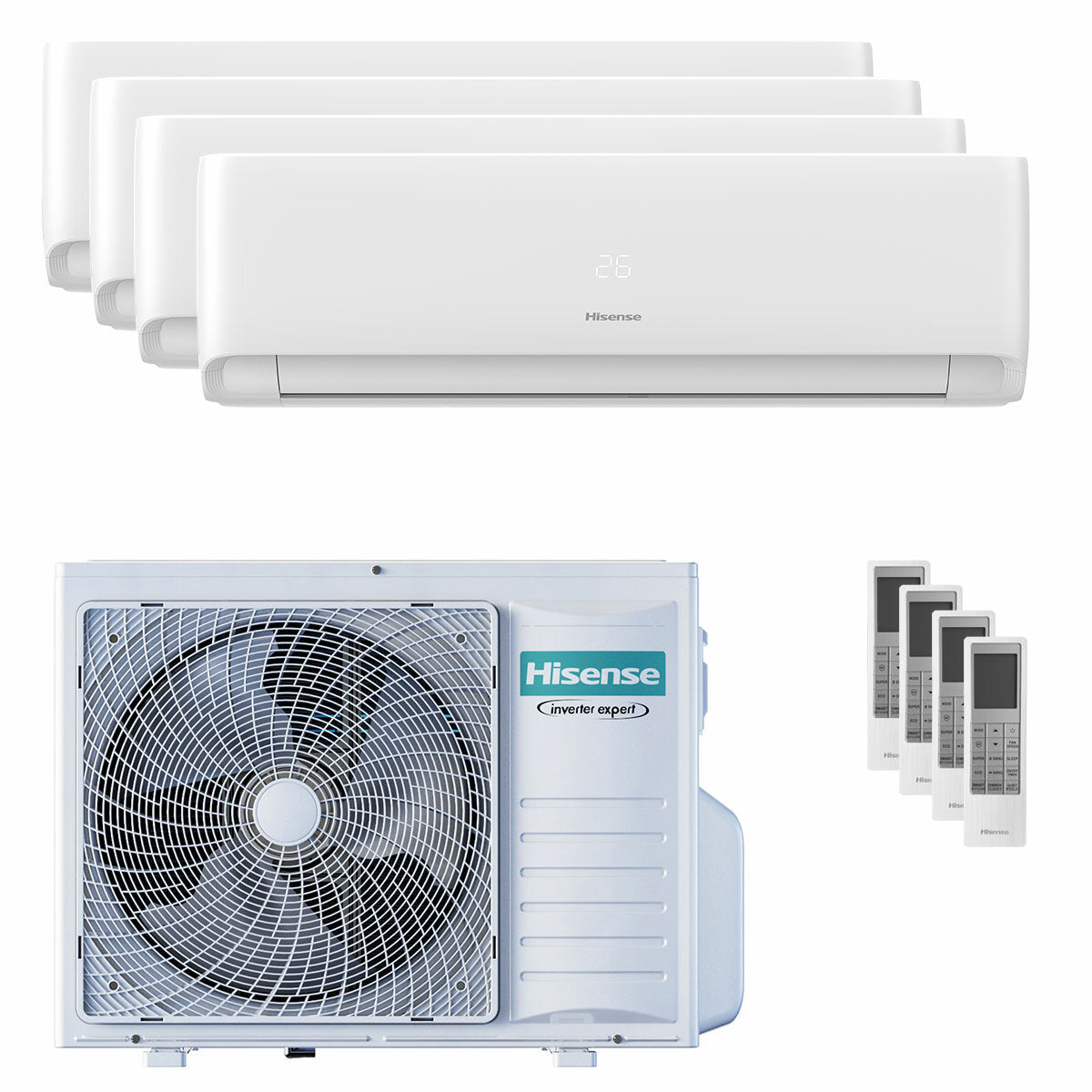Hisense EcoSense Klimaanlage Quadri-Split 7000+7000+7000+7000 BTU Wechselrichter A++ WLAN-Außeneinheit 8 kW