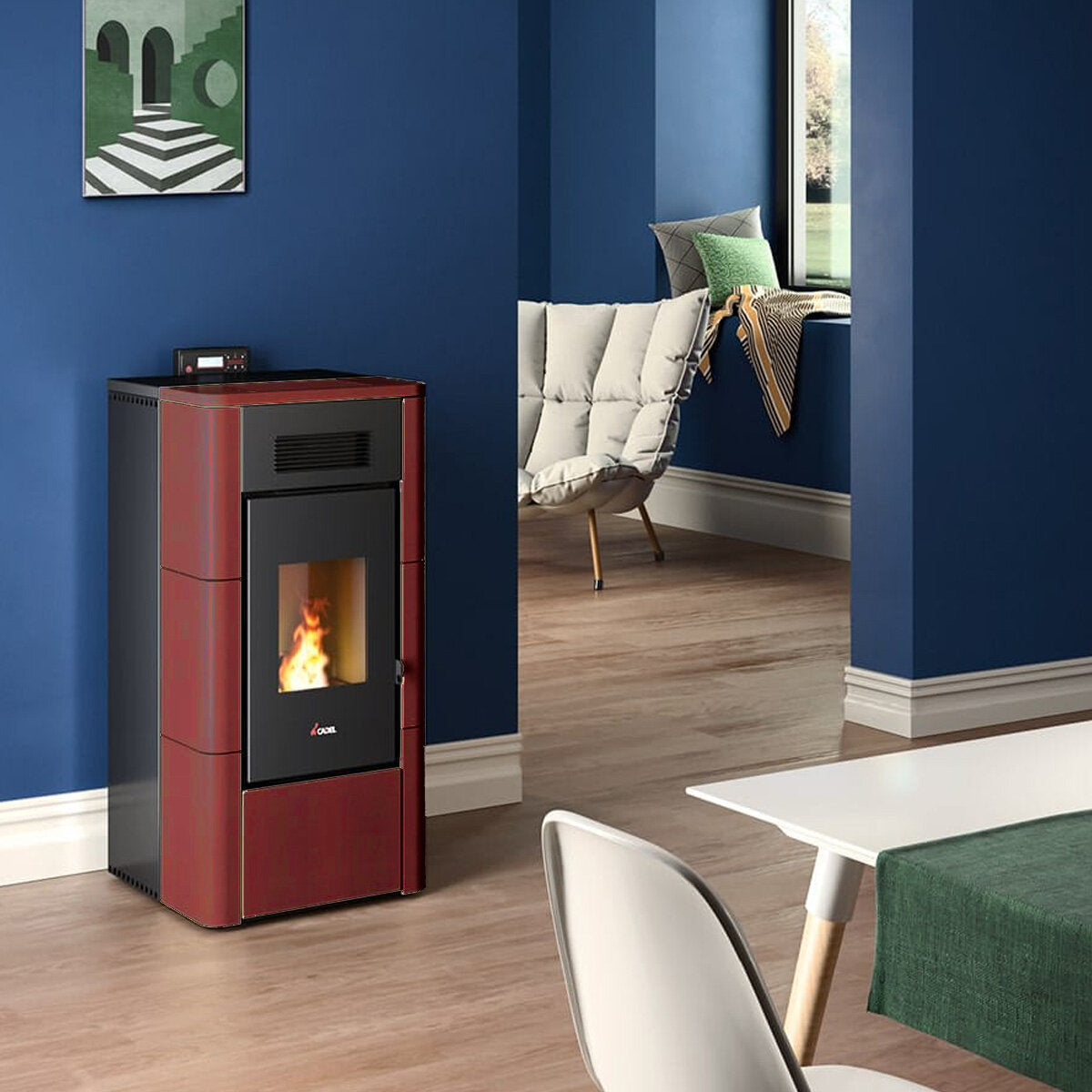 Cadel River Idro 16 Water Pellet Stove 16.1 kW WiFi - RED MAIOLICA