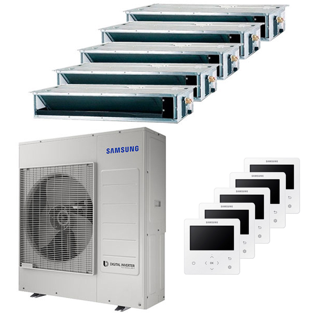 Climatiseur gainable penta split Samsung 9000+9000+9000+9000+18000 BTU inverseur A++ unité extérieure 10 kW
