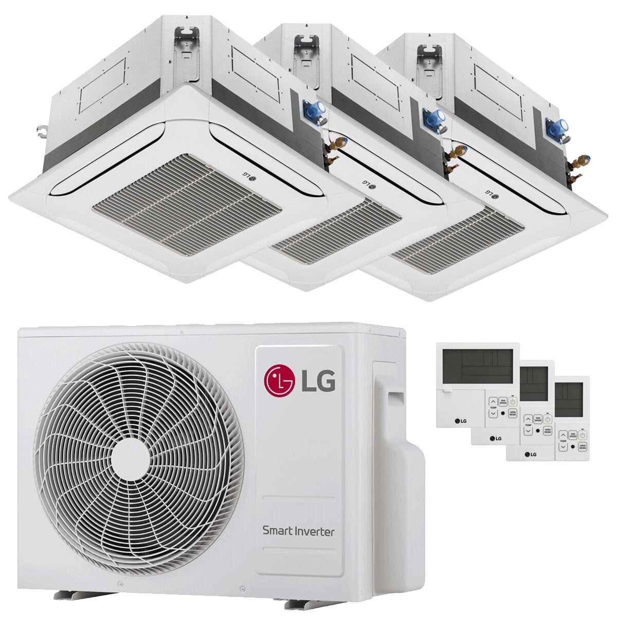 LG 4-Wege-Kassettenklimaanlage, LG Test-Split-System, 9000 + 9000 + 12000 BTU, Inverter, A+++ Außengerät, 6,2 kW 
