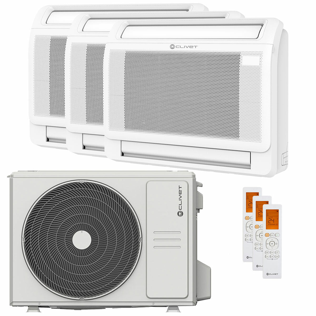 Clivet CONSOLE 3 trial split air conditioner 9000+9000+12000 BTU inverter A++ outdoor unit 6.2 kW