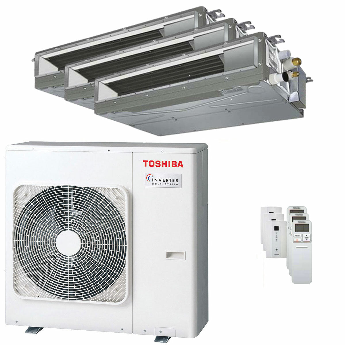 Climatiseur gainable Toshiba U2 trial split 9000+9000+22000 BTU inverseur A+++ unité extérieure 7 kW 