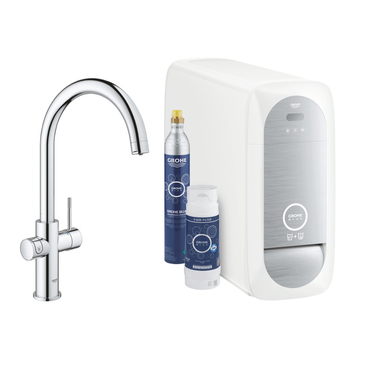 Purificateur d'eau Grohe Blue Home avec Mélangeur d'évier de cuisine + réfrigérateur et filtre