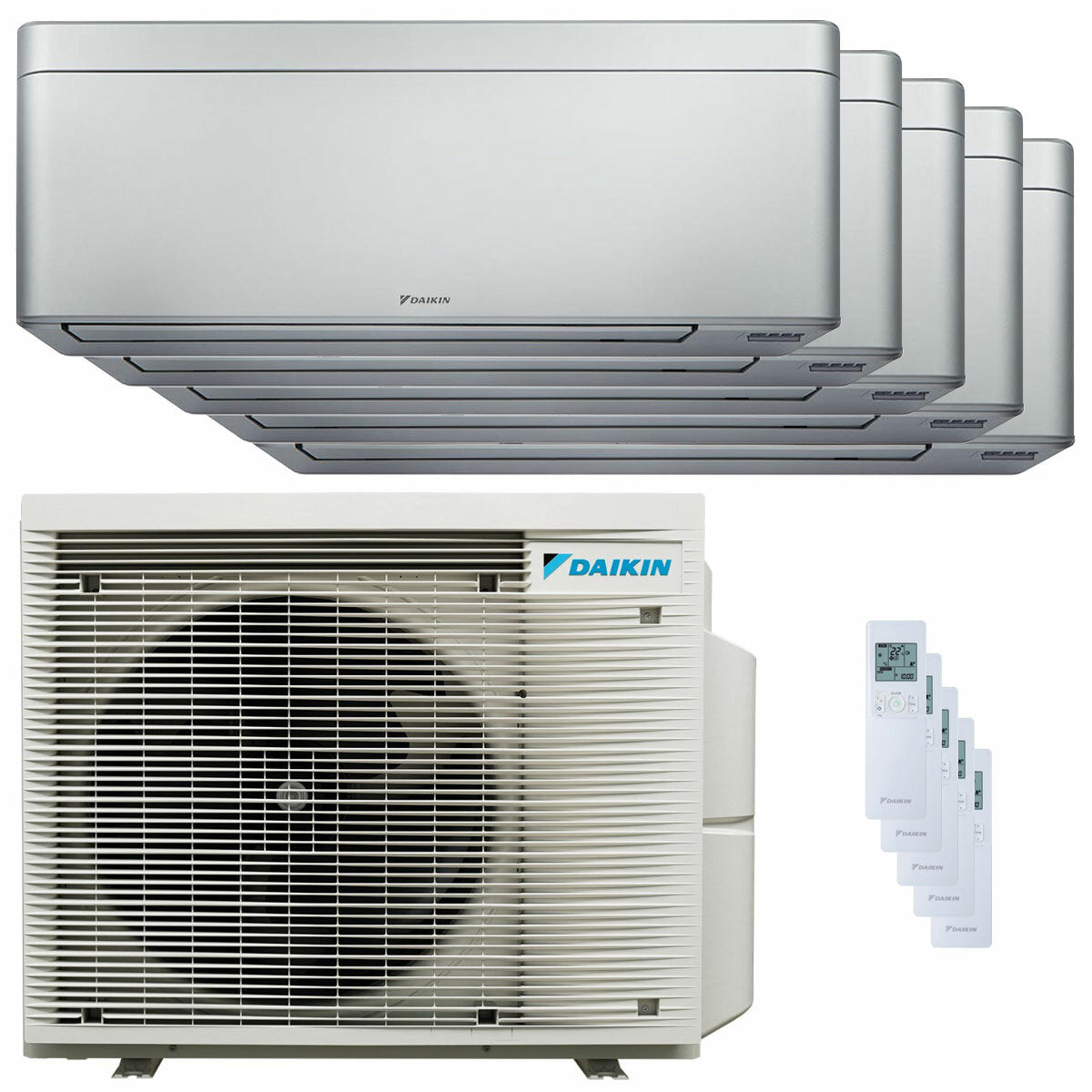 Daikin Stylish Silver Penta-Split-Klimaanlage 7000+9000+9000+12000+12000 BTU Inverter A++ WLAN-Außeneinheit 7,8 kW 