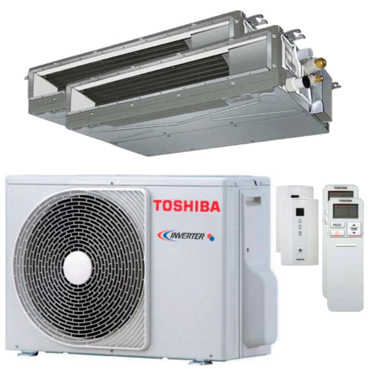 Climatiseur gainable Toshiba U2 dual split 7000+16000 BTU inverseur A++ unité extérieure 5,2 kW