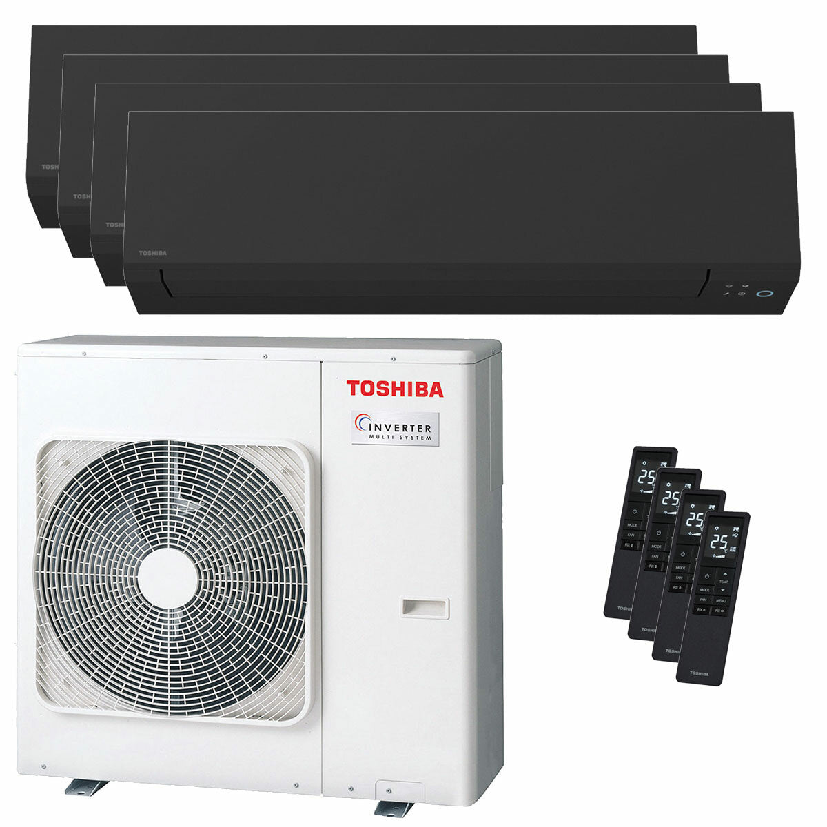 Toshiba SHORAI Edge Black quadri split air conditioner 5000+5000+7000+12000 BTU inverter A++ wifi external unit 8 kW