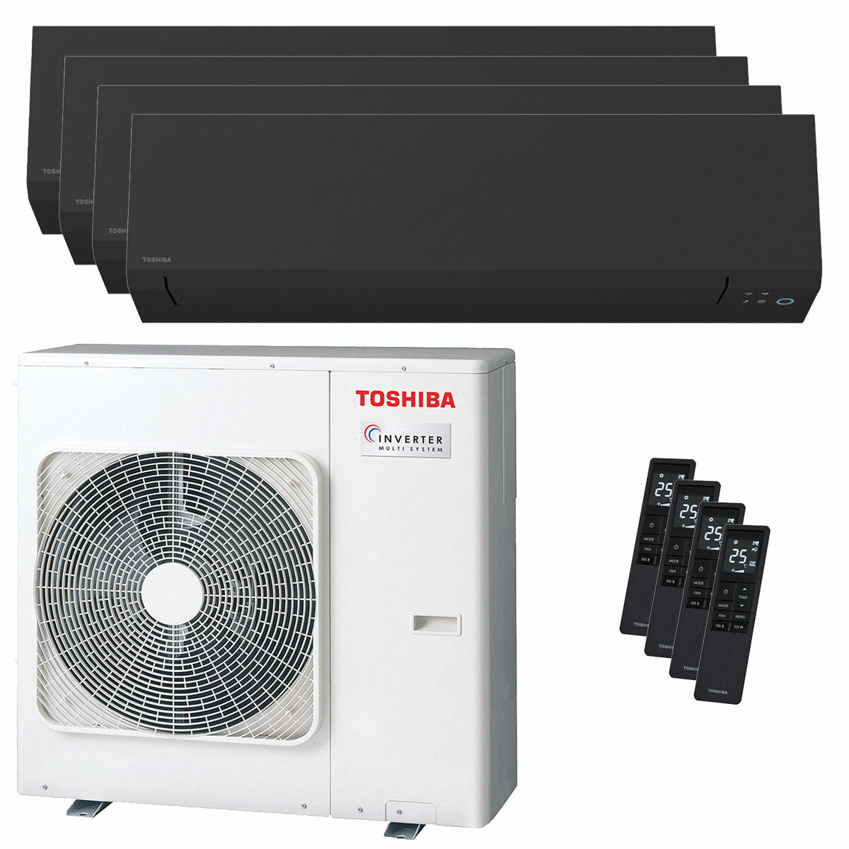 Toshiba SHORAI Edge Black Klimaanlage quadri split 5000+5000+7000+12000 BTU, Wechselrichter, A++, WLAN-Außeneinheit, 8 kW 