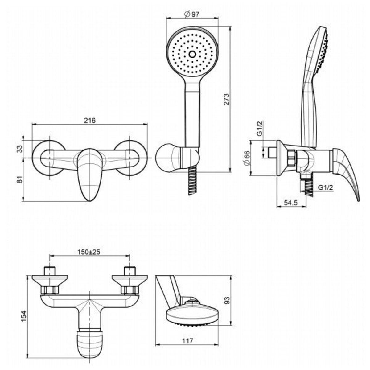 Fima Carlo Frattini series 18 external shower mixer without diverter with shower set