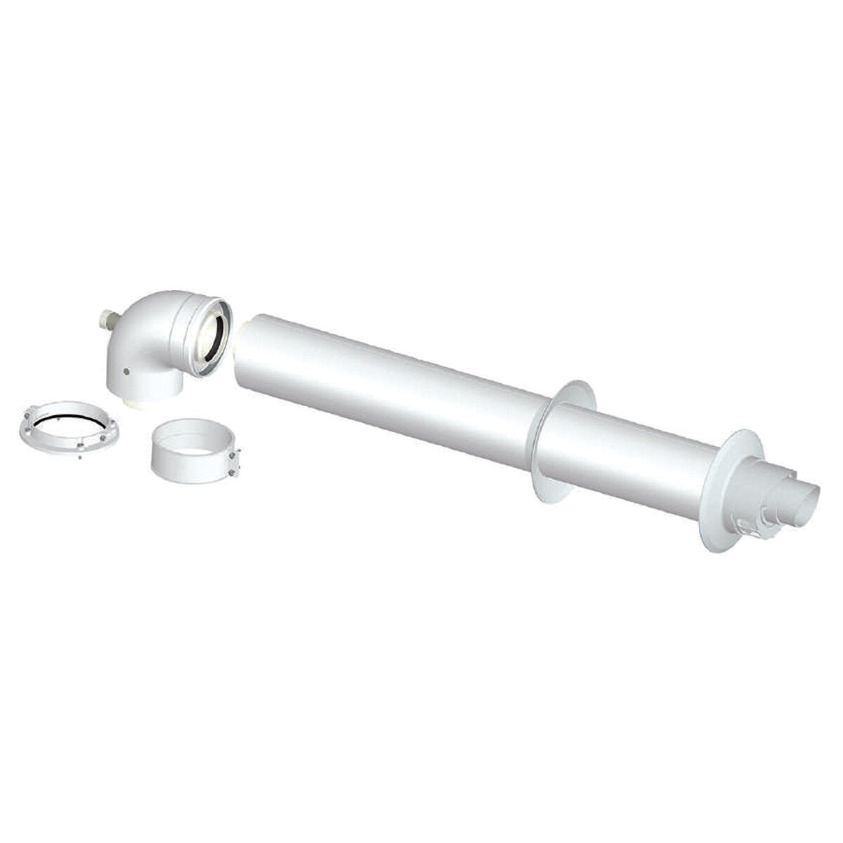 Kit d'installation de chaudière avec évacuation coaxiale universelle des fumées, séparateur de boues, distributeur de polyphosphate et cartouche neutralisante