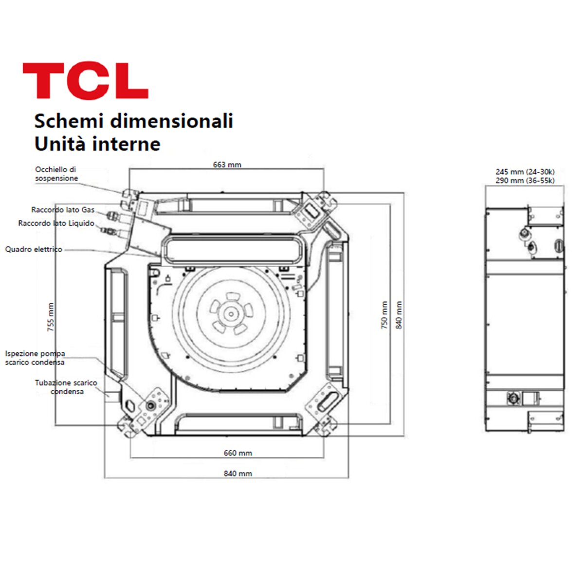 Climatiseur cassette 4 voies TCL Série S Standard 24 000 BTU R32 Inverter Wi-Fi A++/A+