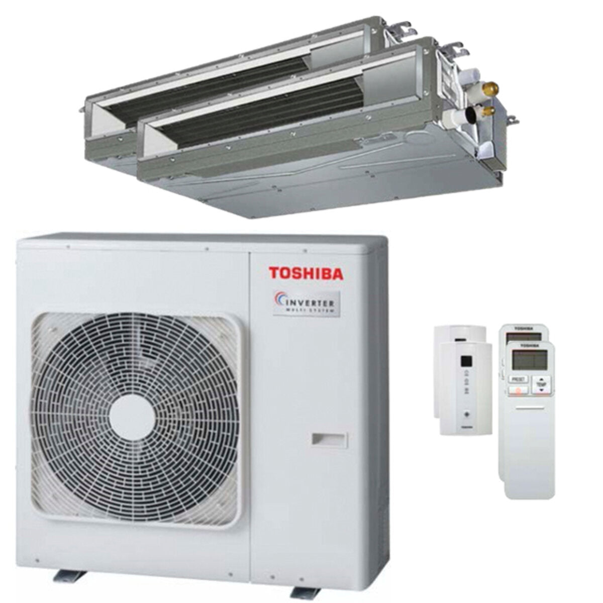 Climatiseur gainable Toshiba U2 dual split 16000+16000 BTU inverseur vers unité externe 10,0 kW