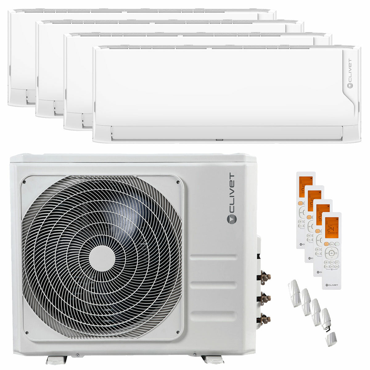 Climatiseur Clivet Cristallo 2 panneaux split 9000+9000+9000+9000 BTU inverseur A++ unité extérieure wifi 8,2 kW 