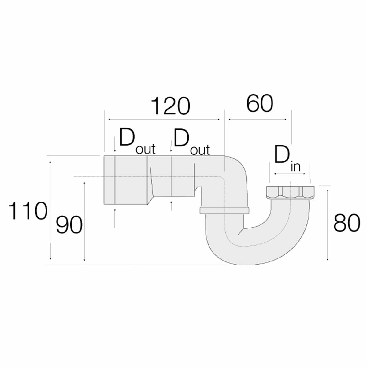 Siphon Valsir C2 en PEHD pour bonde de baignoire avec écrou en laiton, raccord à souder, version basse