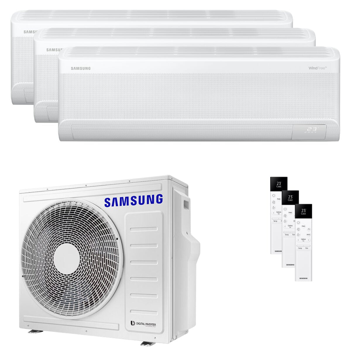 Samsung Windfree Avant S2 Trial-Split-Klimaanlage 9000+12000+12000 BTU Wechselrichter A++ WLAN-Außeneinheit 6,8 kW 