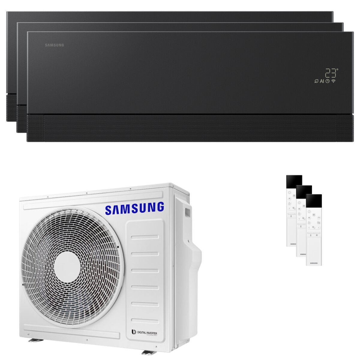 Samsung WindFree Première Test-Split-Klimaanlage 9000+9000+12000 BTU Inverter A++ WLAN-Außeneinheit 6,8 kW Speckstein-Kohle