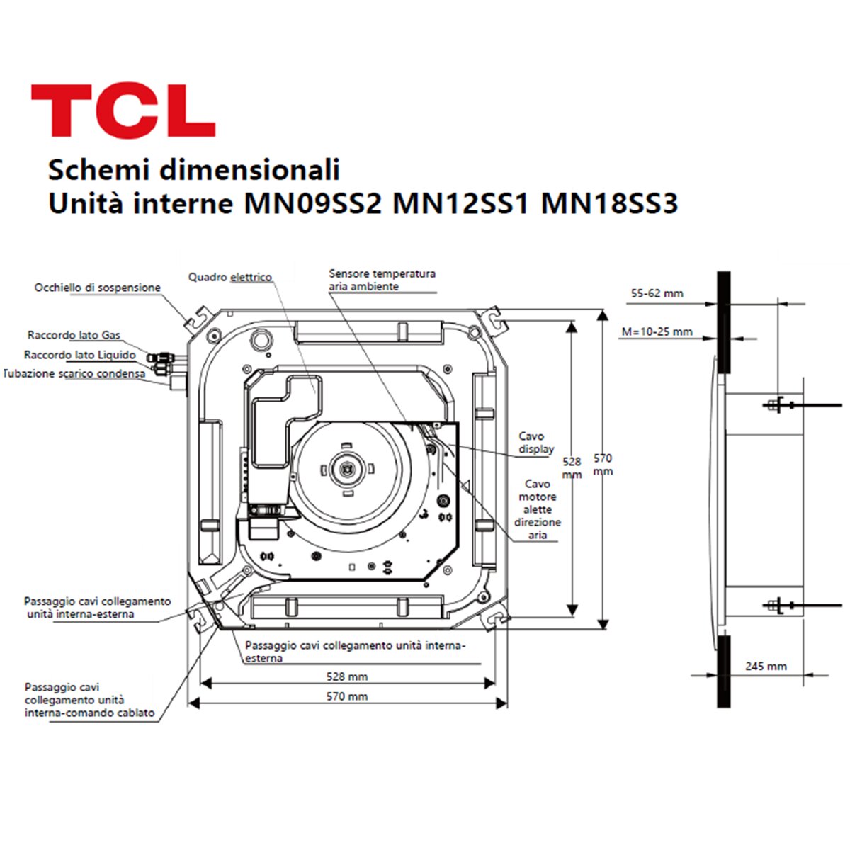 Climatiseur TCL Cassette 4 voies Série S double split 12000+12000 BTU Inverter A++ Wi-Fi unité externe 5,1 kW 