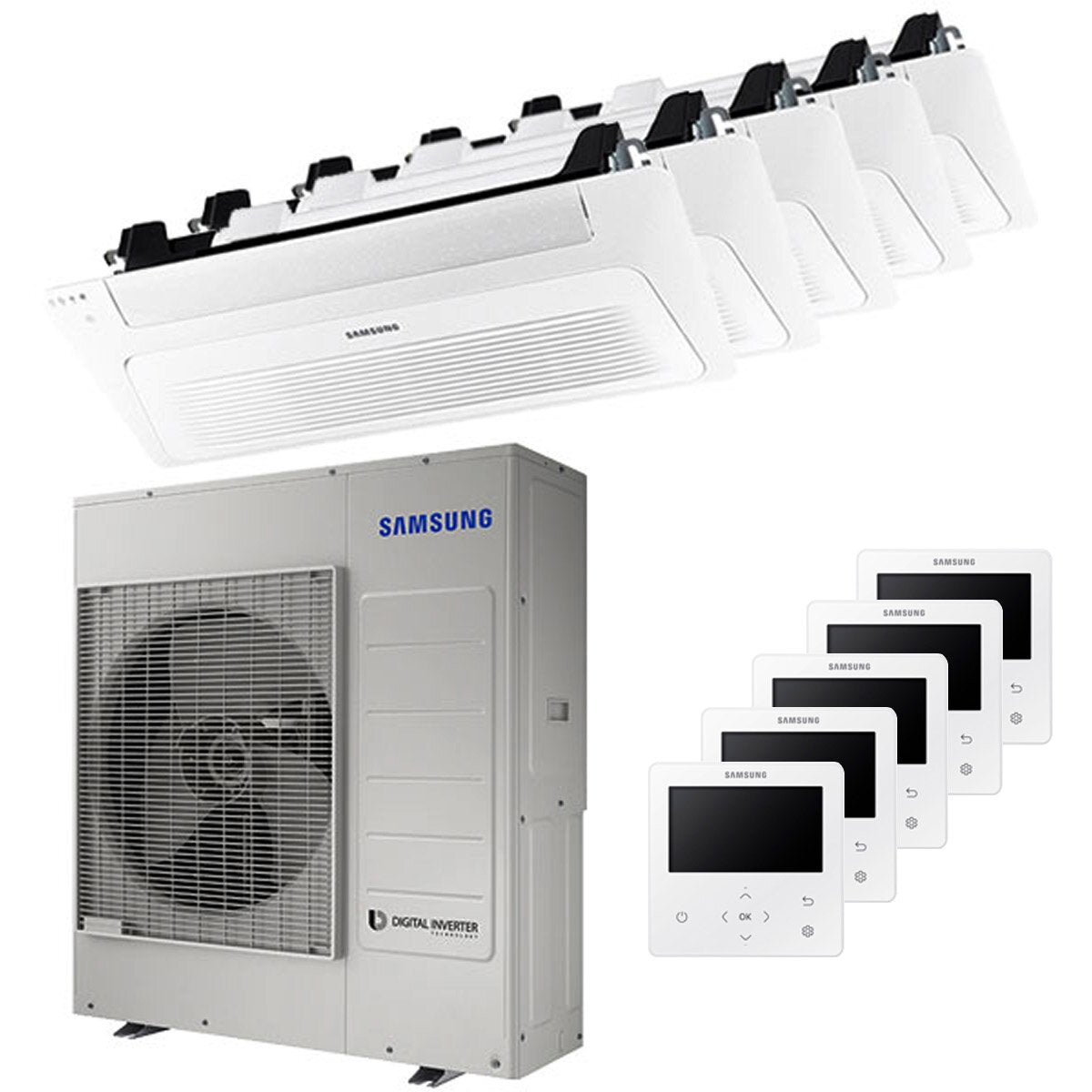 Samsung Air Conditioner Cassette WindFree 1 Way penta split 9000 + 12000 + 12000 + 12000 + 12000 BTU inverter A ++ outdoor unit 10.0 kW
