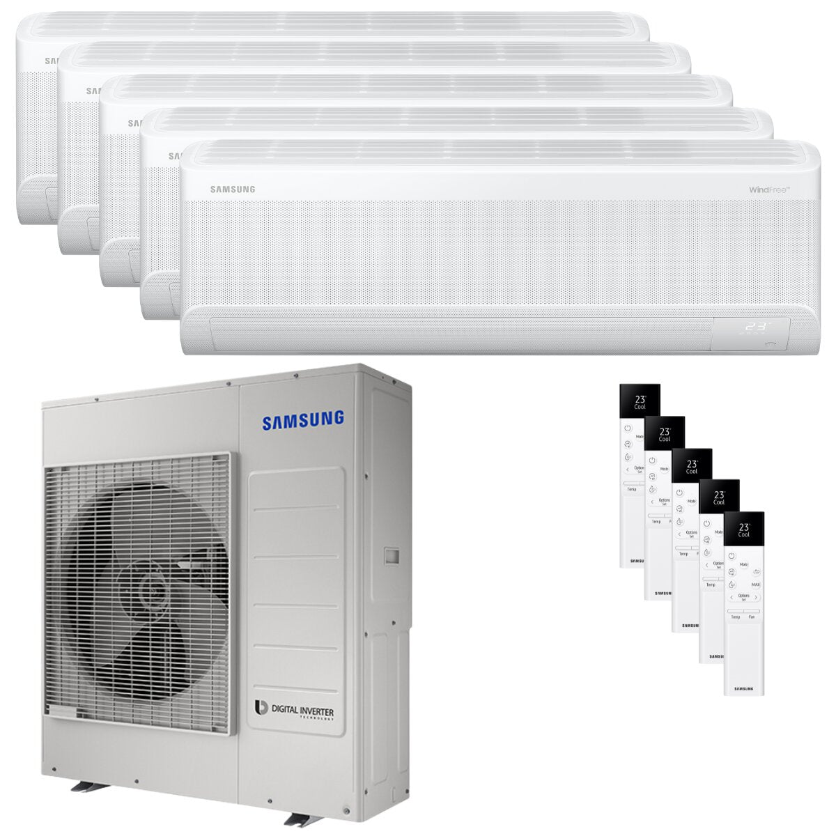 Samsung Windfree Elite S2 Penta Split Klimaanlage 7000+9000+12000+12000+12000 BTU Inverter A++ Wifi Außeneinheit 10 kW 