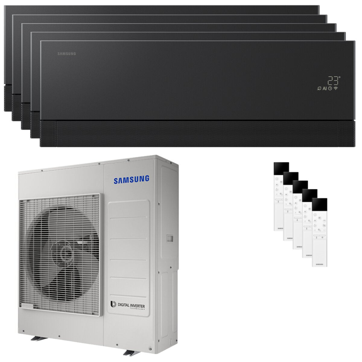 Samsung WindFree Première Penta Split-Klimaanlage 7000+7000+7000+7000+9000 BTU Inverter A++ WLAN Außengerät 10 kW Speckstein-Kohle